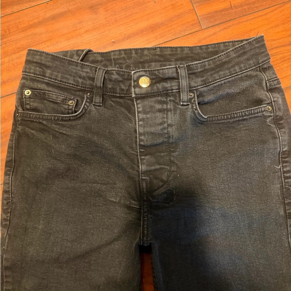Ksubi Black Slim Straight Jeans with Red Cross-Stitch and White Pocket Graphic - Picture 3 of 12